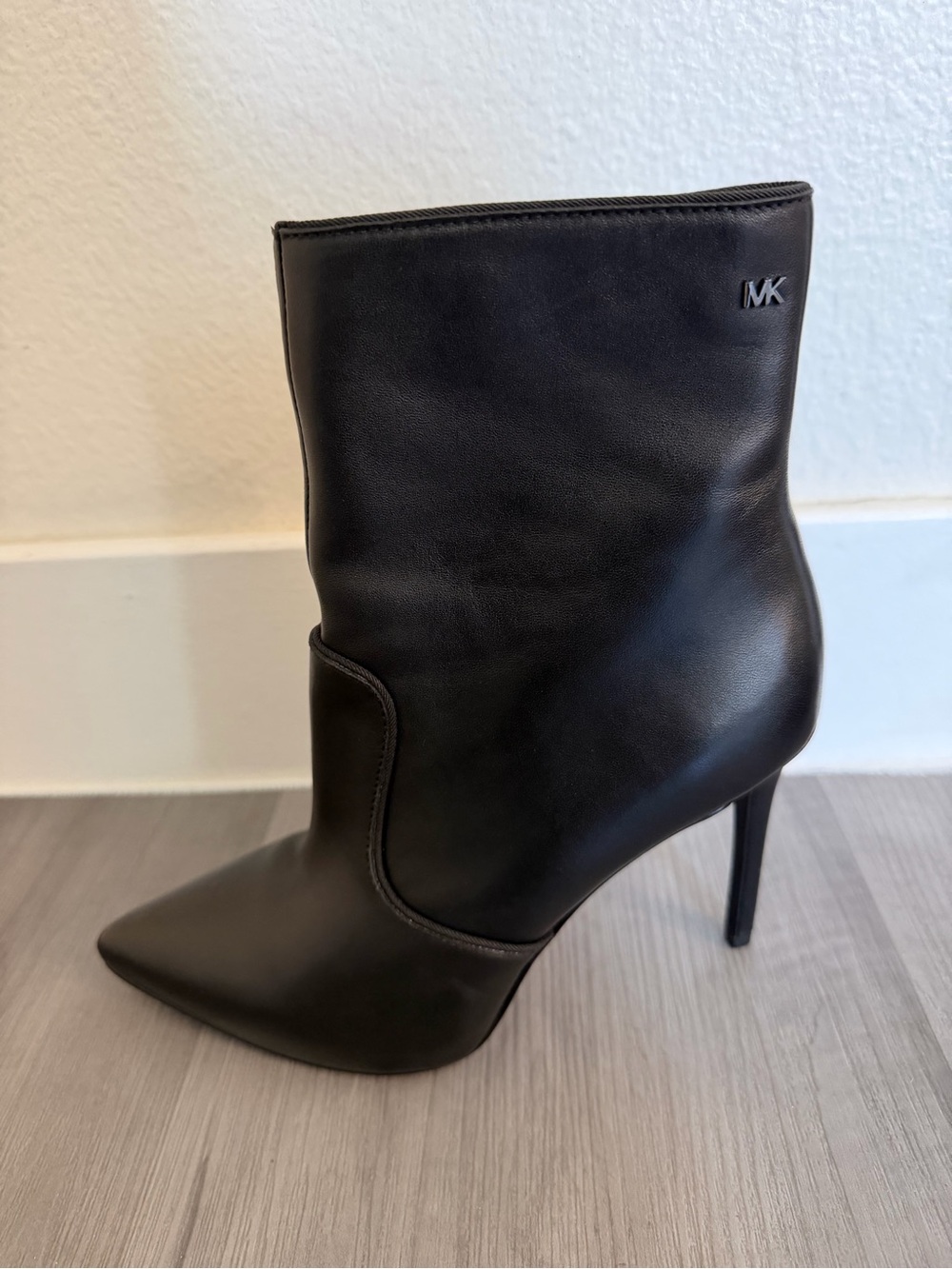 Michael Kors Black Leather Pointed Stiletto Ankle Bootie